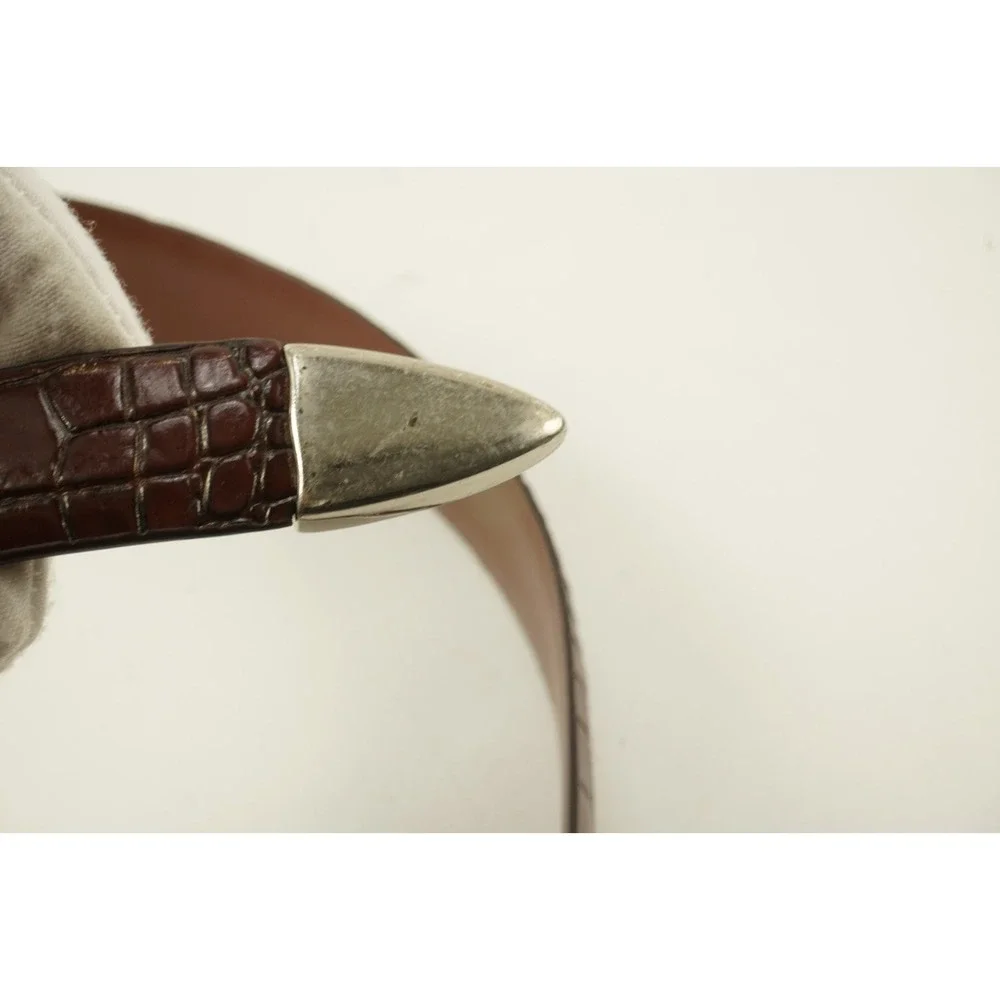 Torino Mens Size 52 Embossed Italian‎ Calfskin Leather Belt Dark Brown Crocodile